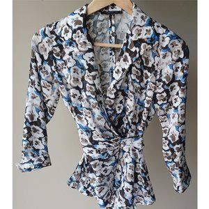 Lafayette 148 New York Floral Wrap Top Size P0